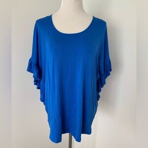 Cover blue ruffle sleeves, loose blouse